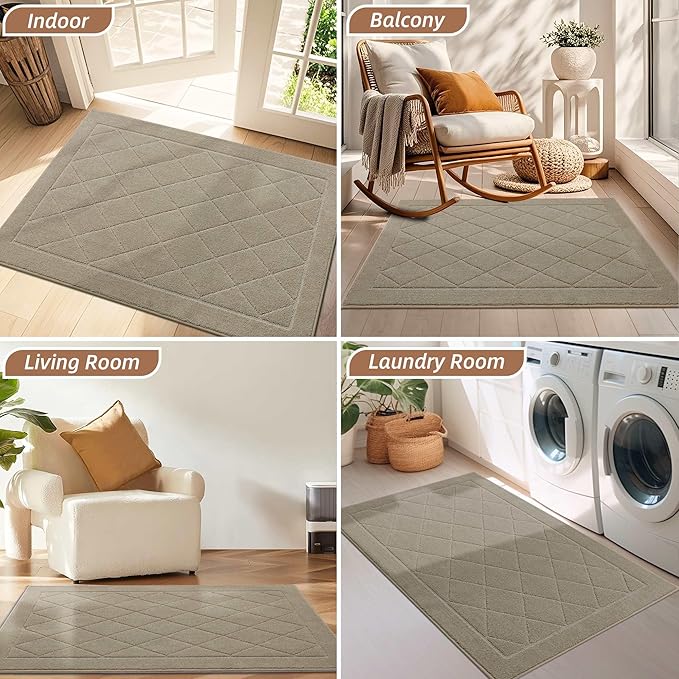 BEQHAUSE Dirt Trapper Door Mat 36" x 60", Doormat Non-Slip Entryway Rugs Washable, Dog Door Mat Stain Resistant and Absorbent Welcome Floor Mat for Front Back Door, Muddy Wet Shoes & Paws, Beige