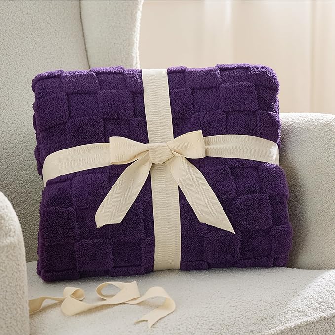 Bedsure GentleSoft Purple Throw Blanket for Couch - Checkered Fleece Blankets Gifts for Women Men Girls, Cute Soft Cozy Throw for Bedroom Home Decor Gifts, 50x60 Inches