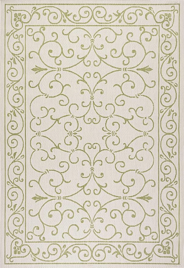 JONATHAN Y Vintage Filigree Indoor Outdoor Area Rug 9X12 Cream/Green, Charleston Textured Weave for Backyard, Patio, Porch, Easy-Cleaning, High Traffic, Pet-Friendly, Non-Shedding (SMB106I-9)