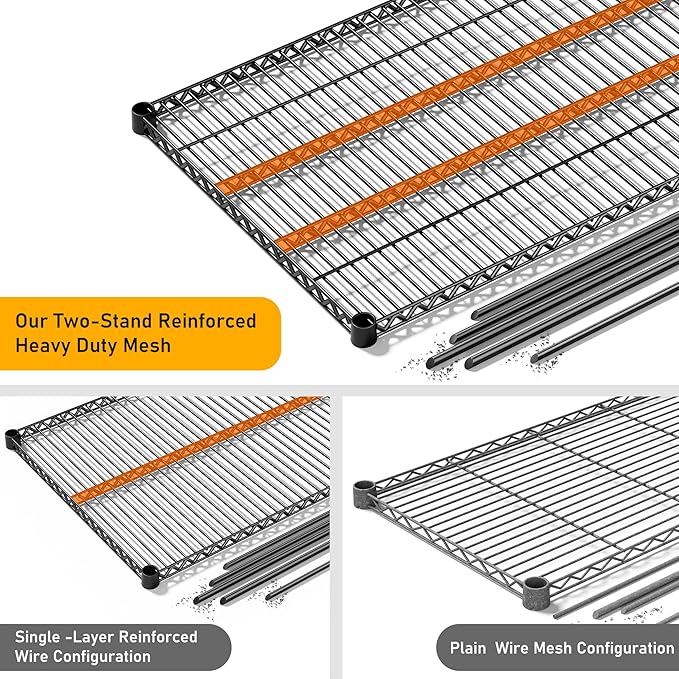 REIBII 81.5''W Storage Shelves 3680LBS Garage Shelving Heavy Duty 4 Tier Metal Shelving Unit Adjustable Wire Shelf and Storage Pantry Shelves for Kitchen Garage, 81.5Wx23.62Dx70.86H,Black, 2PCS