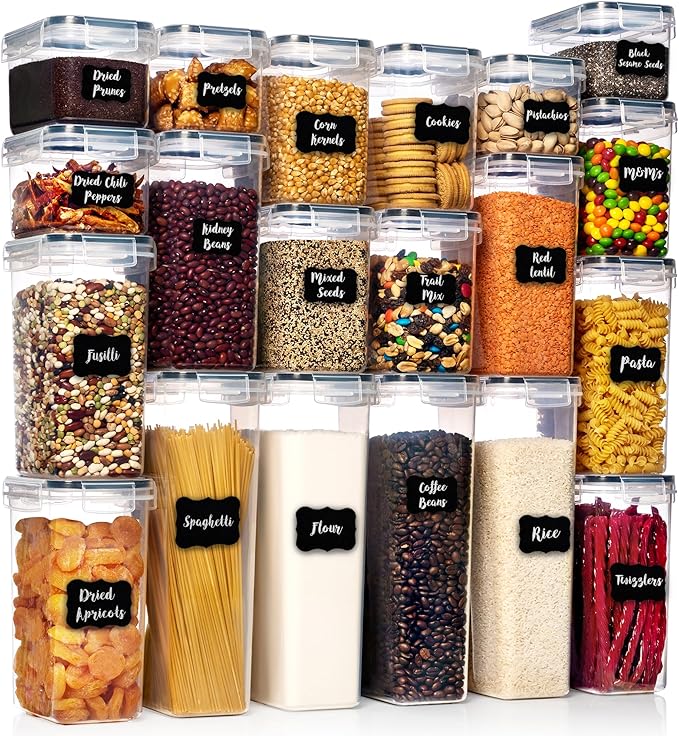 WHITE FEATHER SUPPLIES 40 PCS Airtight Food Storage Containers with Lids - BPA Free Durable Plastic Leakproof Flour Sugar Cereal Containers Storage for Pantry Organization - Dishwasher Safe