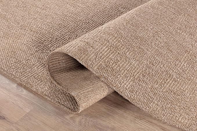 CAMILSON Indoor and Outdoor Runner Rug Natural Solid Boho Woven Design Easy-Cleaning Non Shedding Fiber Living Room Bedroom Garden Patio and Kitchen Washable Outside Carpet Alfombras (2x7)