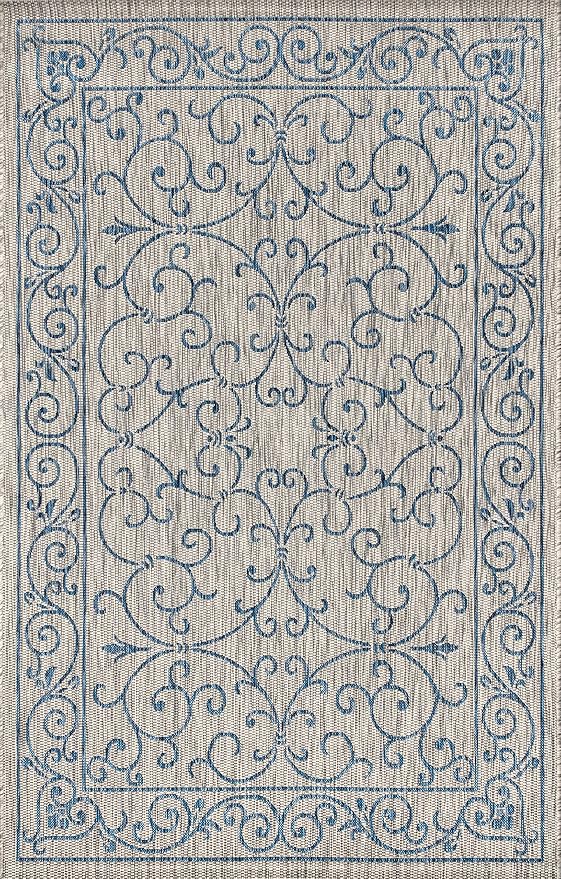 JONATHAN Y Vintage Filigree Indoor Outdoor Area Rug 10X14 Gray/Navy, Charleston Textured Weave for Backyard, Patio, Porch, Easy-Cleaning, High Traffic, Pet-Friendly, Non-Shedding (SMB106C-14)