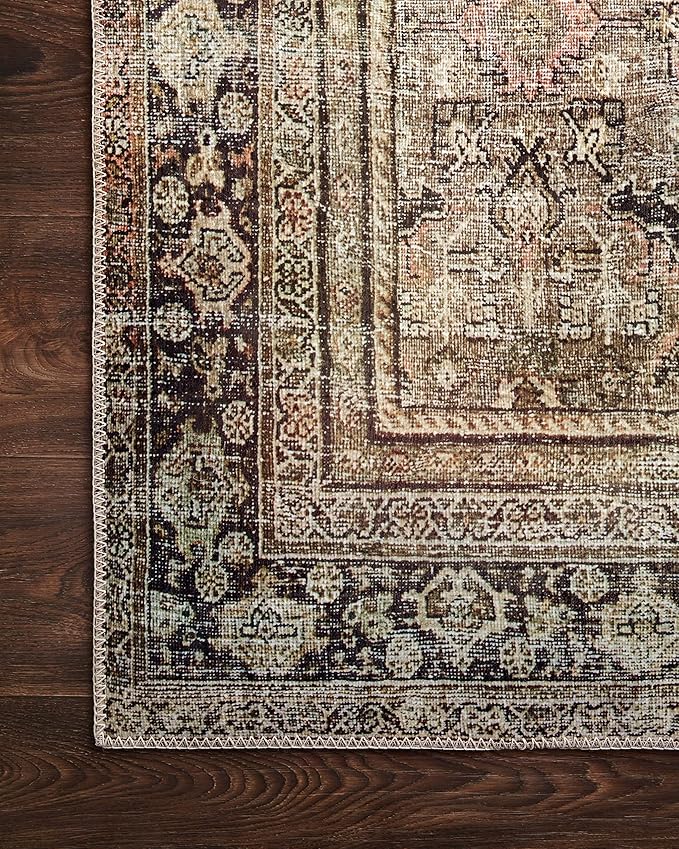 Loloi Layla Collection LAY-03 Olive/Charcoal 7'-6" x 9'-6" .13" Thick Area Rug, Soft, Durable, Vintage Inspired, Distressed, Low Pile, Non-Shedding, Easy Clean, Printed, Living Room Rug