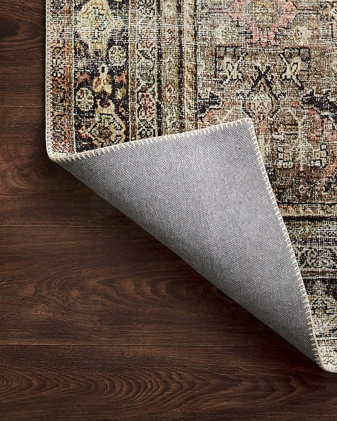 Loloi Layla Collection LAY-03 Olive/Charcoal 3'-6" x 5'-6" .13" Thick Accent Rug, Soft, Durable, Vintage Inspired, Distressed, Low Pile, Non-Shedding, Easy Clean, Printed, Living Room Rug