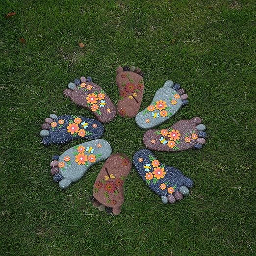 Stepping Stones - Light Brown Resin Footprint Shaped Set of 2 for Patio, Deck, Garden or Sidewalk