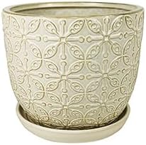 Generic Garden & Home White 10 Inch Indoor Ceramic Plant Pot with an Attached Saucer and Drainage Hole for House Plants, Herbs, Flowers, Succulent Plants, Snake Plants, Gifts for Mom, Standard Pot