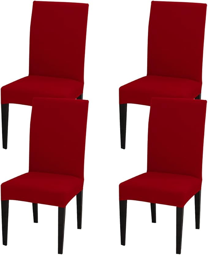JQinHome 4 Pcs Dining Chair Slipcover, High Stretch Removable Washable Chair Seat Protector Cover for Home Party Hotel Wedding Ceremony