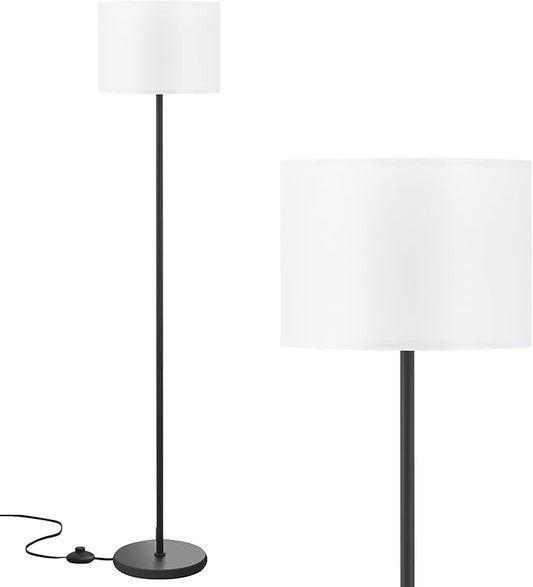 Modern Floor Lamp Simple Design with White Shade, Foot Pedal Switch, 60" Small Tall Lamps for Living Room Bedroom Office Dining Room Kitchen, Black Pole Lamp(Without Bulb)
