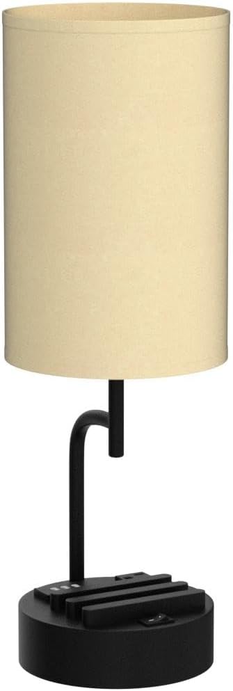 Dreamholder Table Lamp with 3 USB Charging Ports, Modern Desk Lamp with AC Outlet and Phone Stands, Perfect Bedside Lamp for Bedroom, Living Room, Office (Pack of 2), Cream