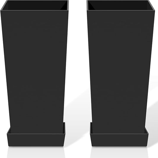 Tall Planters for Outdoor Plants, Large Resin Flower Pots with Saucers for Garden, Front Porch, Patio, Indoor - Set of 2 (Black, 30 inch - 2 Pack)