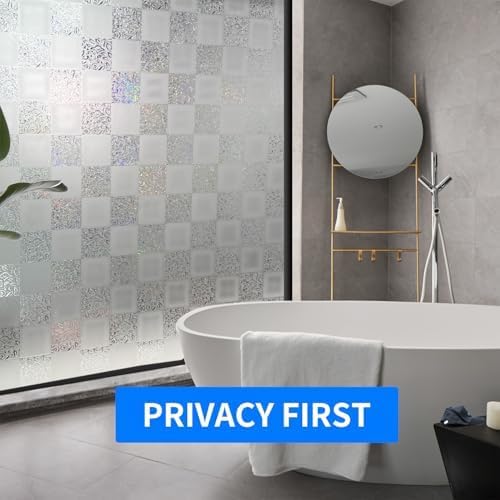 Window Film Privacy Day and Night with Installation Tools, Static Cling Glass Film Ideal for Home Shower Office Glass Door (White, 35.4 x 196.9 Inch)