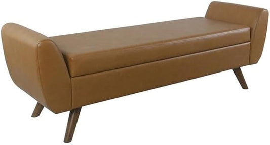 HomePop Modern Storage Bench with Wood Legs Home Décor|Bench with Storage for Living Room & Bedroom - Faux Leather Brown