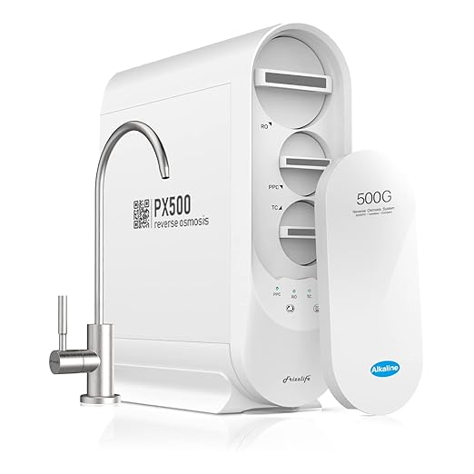 Frizzlife PX500-A Under Sink Tankless Reverse Osmosis Water Filtration System, 500 Gallons Per Day, Remineralizes Water, Easy DIY Installation, Low Maintenance