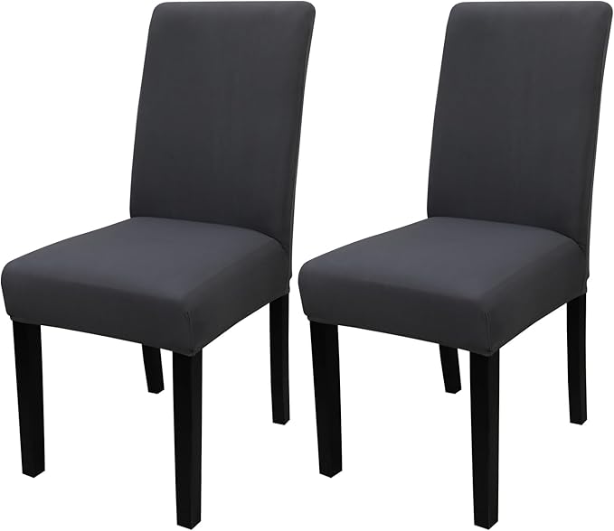 JQinHome Dining Chair Covers Dining Room Chair Slipcovers, 2 Pack High Stretch Removable Washable Parsons Chair Slipcover for Home Party Hotel Wedding Ceremony (Grey)