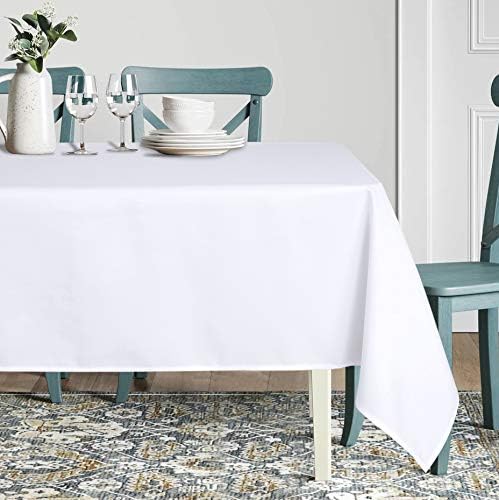 sancua Rectangle Tablecloth - 90 x 156 Inch - Water Resistant Spill Proof Washable Polyester Table Cloth, Decorative Fabric Table Cover for Dining Tables, Buffet Parties and Camping, White