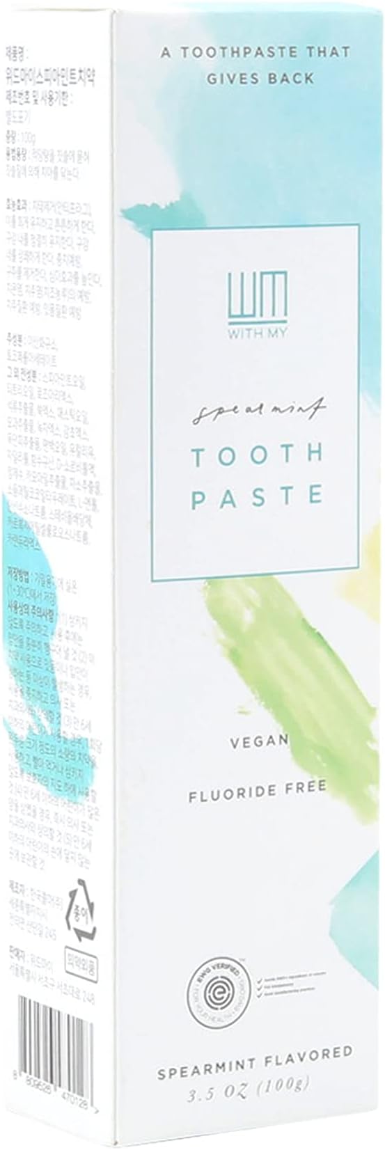 Spearmint Toothpaste 3.5oz-Dentist Developed, EWG Verified, Cruelty-Free & Vegan, PETA and Vegan Society Registered, give Back