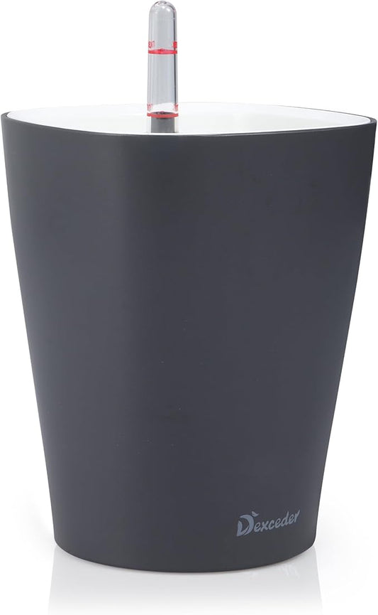 Dexceder 6x7 Self Watering Planter Indoor Outdoor, Matte Table Flower Plant Pot with Water Level Indicator (Slate Gray)