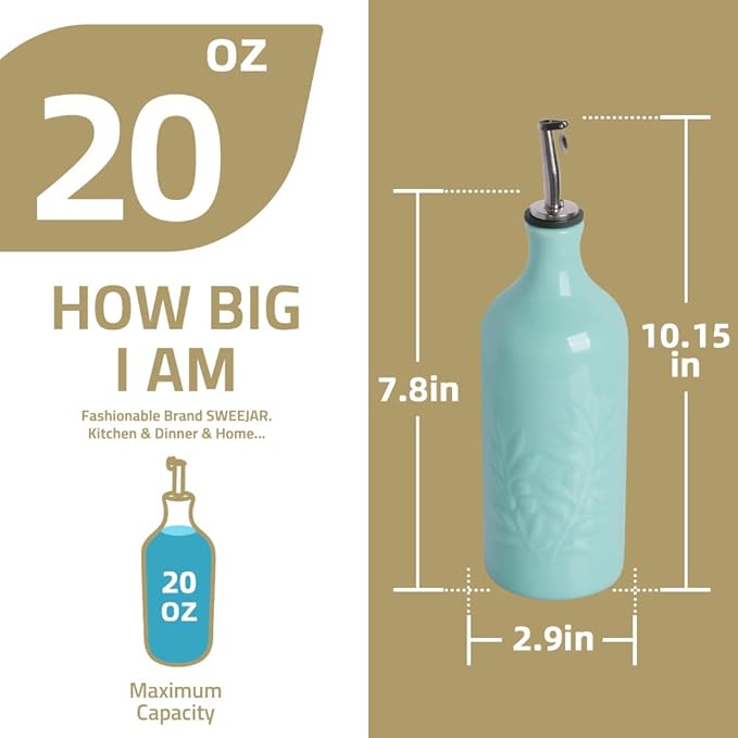 Sweejar Ceramic Olive Oil Dispenser Bottle, 20 Oz Relief Opaque Oil Cruet Protects To Reduce Oxidation, Suitable for Storage Vinegar, Soy Sauce, Coffee Syrup, Liquids, Set of 1 (Gradient Red)