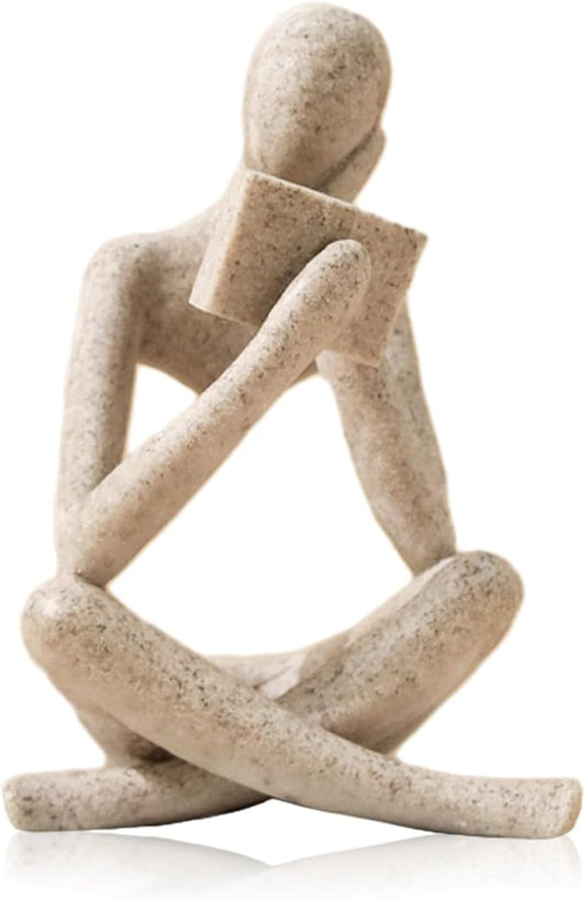 Bookshelf Decor Reading Statue - Abstract Art Thinker Sculpture Bookend for Shelves Aesthetic, Modern Home Decoration Figurine for Living Room Office Shelf Desk Coffee Table Decor(Beige Right)