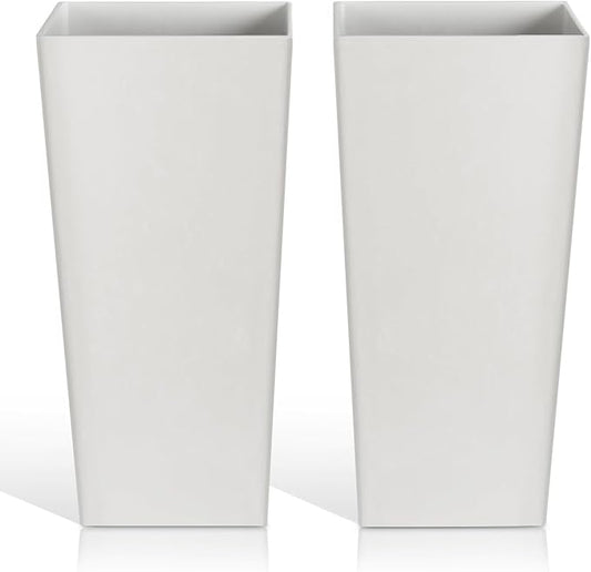 Tall Planters for Outdoor Plants, Large Resin Flower Pots for Garden, Front Porch, Patio, Indoor - Set of 2 (White, 27.5 inch - 2 Pack)