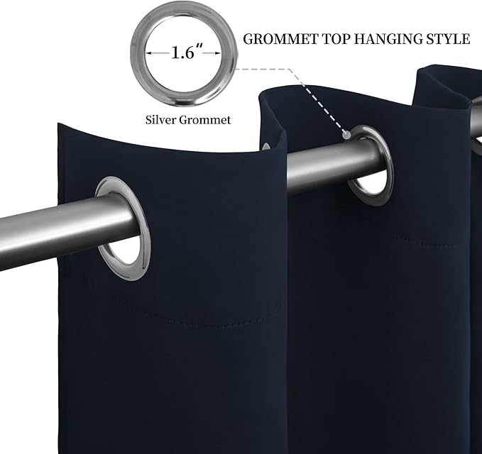 Easy-Going Blackout Curtains for Bedroom, Solid Thermal Insulated Grommet and Noise Reduction Window Drapes, Room Darkening Curtains for Living Room, 2 Panels (52x108 in,Navy)