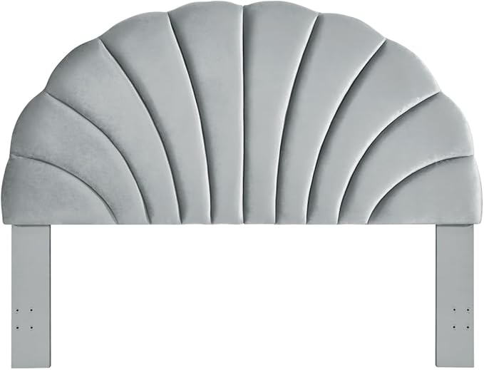 24KF Stunning Crown Design King Headboard, Upholstered Soft Velvet Petal Pattern Headboard King/CA King-Gray