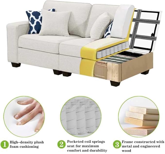L Lengend Vansen Modular Sectional Sofa U Shaped Couch with Ottoman Modern Reversible Corner Sectional Couch for Living Room (Cream, U Shaped Sofa-5)