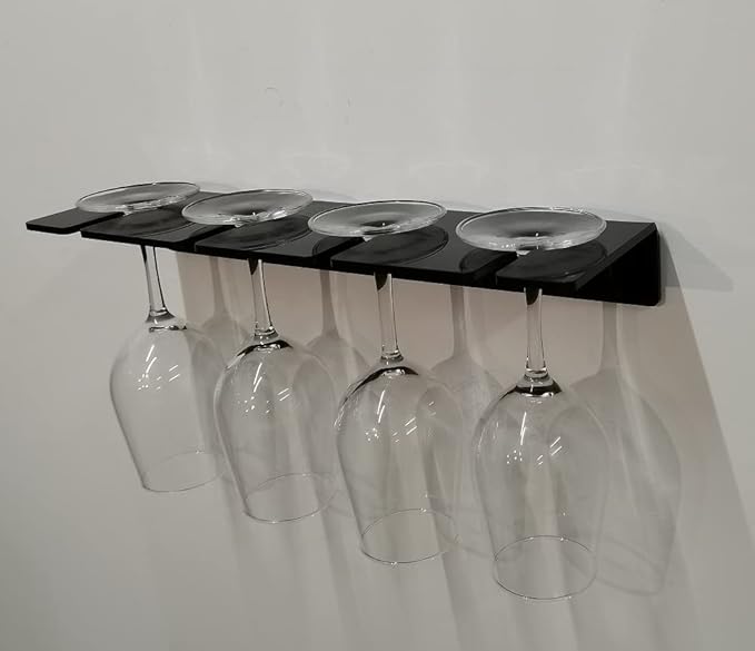 WANLIAN Wine Glass Holder (Pack of 2), Wall Mounted Acrylic Holder for Reception Party and Kitchen Tableware Storage (Black)