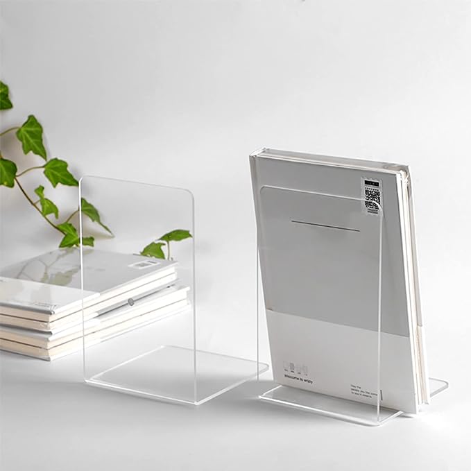Lulonpon 6 Pieces Book Ends, Bookend, Books Ends for Shelves, Books Ends for Heavy Books, Clear Bookends, Acrylic Bookends for School, Library,Desktop Organizer and Book Shelves
