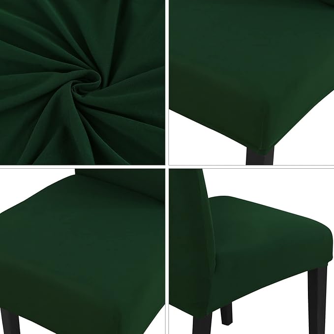 JQinHome Chair Covers for Dining Chairs, High Stretch Removable Washable Chair Protector Cover Set of 4, Chair Slipcovers for Dining Room, Kitchen,Home Party,Wedding Ceremony(Hunter Green, 4PC)