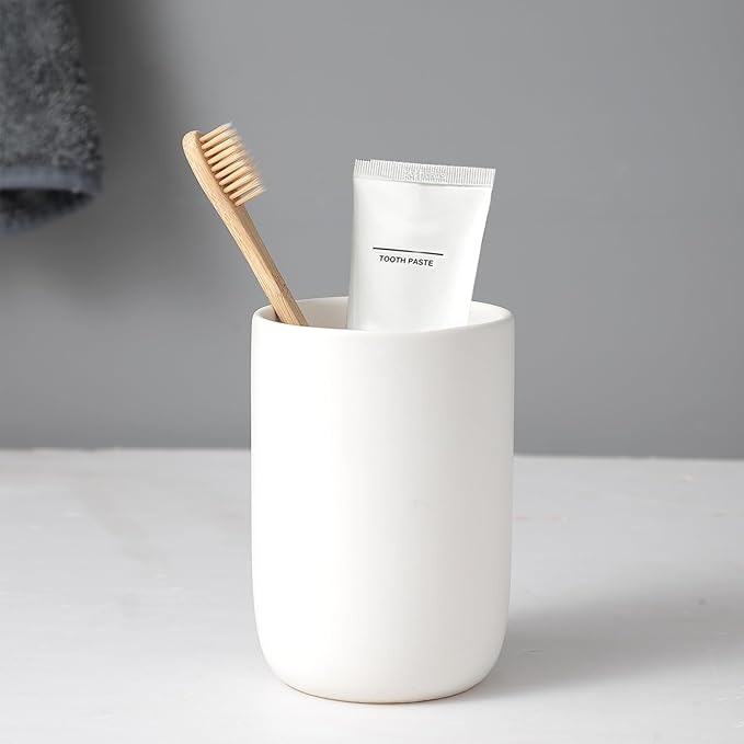 Toothbrush Holders for Bathrooms - 1 Cups Ceramic Toothbrush Toothpaste Holders, White Bathroom Tumbler Cups Reusable Toothbrush Mouthwash Cup, Bathroom Counter Organizer.