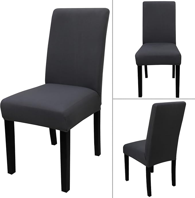 JQinHome Dining Room Chair Covers Set of 8, High Stretch Chair Slipcover Removable Washable Chair Seat Protector Cover for Home Party Hotel Wedding Ceremony (Grey)