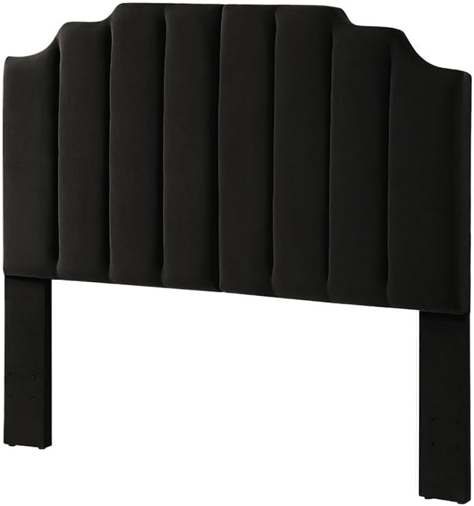 24KF Black Velvet Tufted Queen Upholstered Headboard, Modern Vertical Channel Design California Queen/Full Headboard with Stepped Silhouette Top Edge,Black