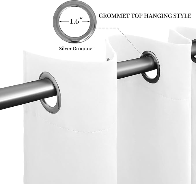 Easy-Going Blackout Curtains for Bedroom, Solid Thermal Insulated Grommet and Noise Reduction Window Drapes, Room Darkening Curtains for Living Room, 2 Panels (52x63 in,White)