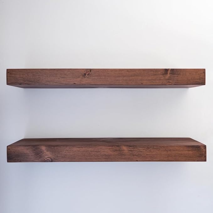 Modern Floating Shelves 3 Inches Thick for Wall, Wide Shelves for Kitchen, Living Room, Bedroom, and Bathroom, Natural Pine Wood, Rustic Wooden Shelf, (Set of 2) (Provincial, 24Lx3Hx6D)