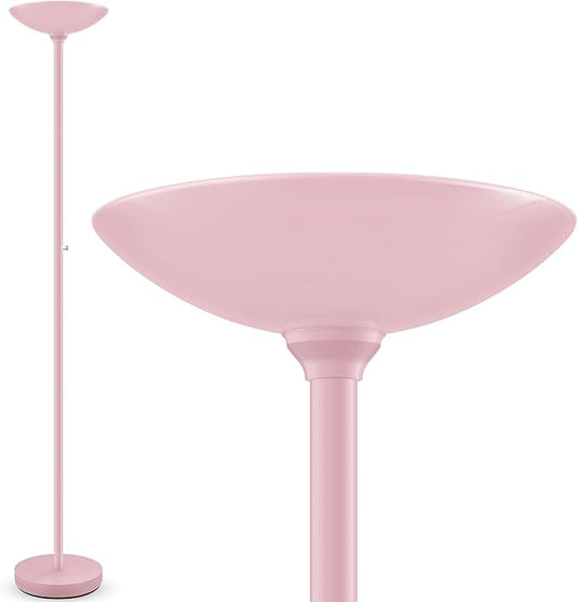BoostArea Torchiere Floor Lamp Pink, 30W Super Bright LED Standing Lamp, 3000K Stepless Dimmable Pole Lamp with Rotary Switch, 71inch Tall Metal Modern Floor Lamps for Living Room,Bedroom,Home Decor