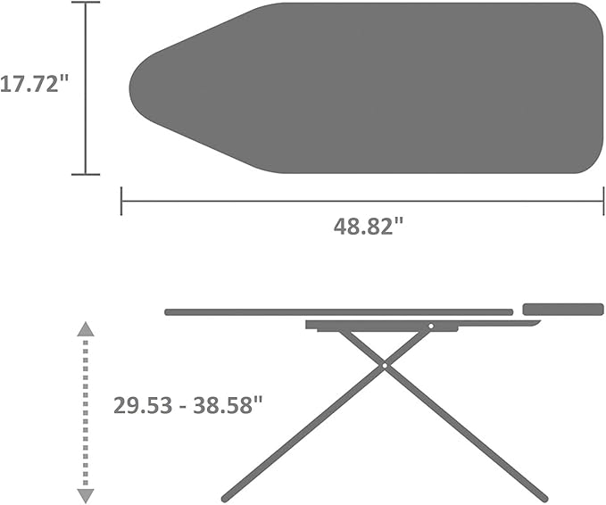 Brabantia Ironing Board C, XL Steam Unit Holder, Adjustable Height, Non-Slip Rubber Feet, Foldable, Denim Black, Size C (49 x 18 inches), Metal Frame, Free Standing, 63 inches