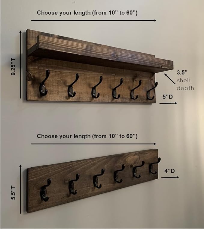Coat Rack with Shelf Wall Mounted with Storage (Choose Your Length) Towel Rack Entryway Organizer Key Hooks (36" L (9 Hooks) Set of 2)