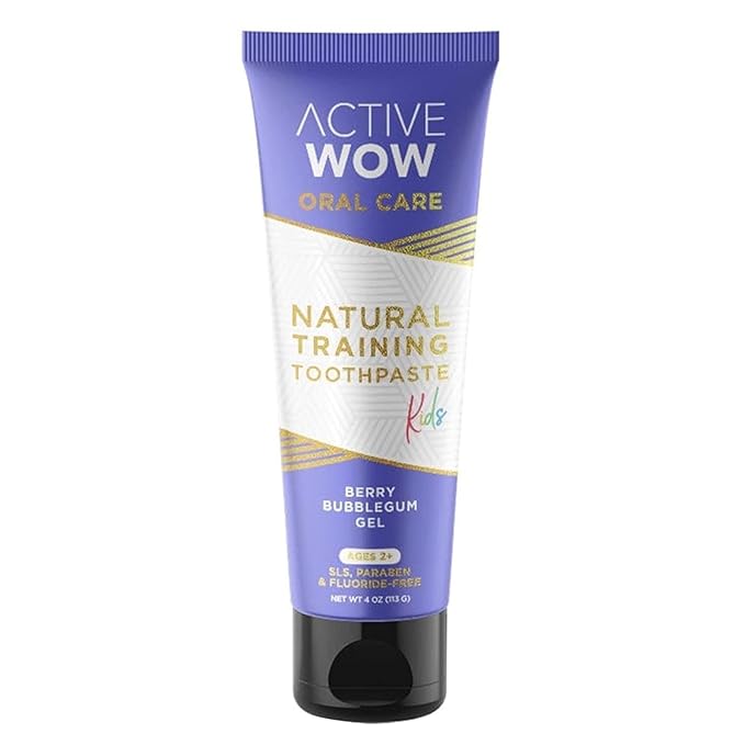Active Wow Training Toothpaste – Fluoride-Free, Toddler-Safe, Gentle, Vegan, Safe to Swallow – Berry Bubblegum, 1 Pack
