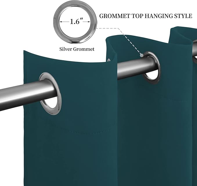 Easy-Going Blackout Curtains for Bedroom, Solid Thermal Insulated Grommet and Noise Reduction Window Drapes, Room Darkening Curtains for Living Room, 2 Panels (52x108 in,Peacock Blue)
