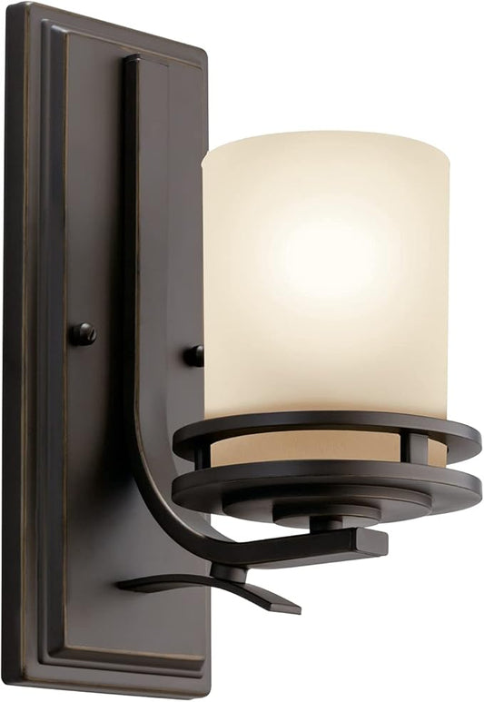 Kichler Hendrik 12” Wall Light Fixture in Olde Bronze with Umber Etched Glass, 1-Light Wall Lamp for Bedroom or Living Room, 5076OZ