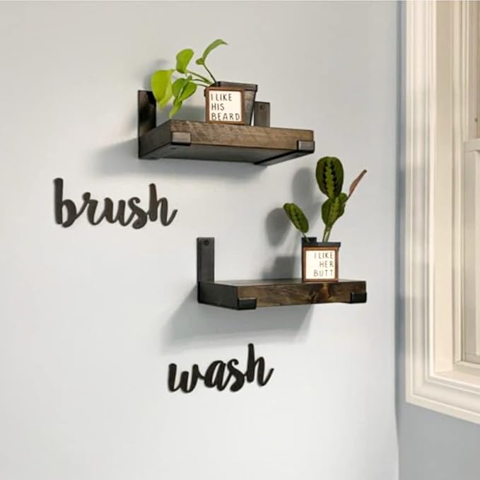 Rustic Shelves with J-Brackets Set of 2, Industrial Shelf, Kitchen Shelves, Solid Wood, Decorative Wall Storage, Heavy Duty, URBANDI (Dark Brown, 36Wx6D)