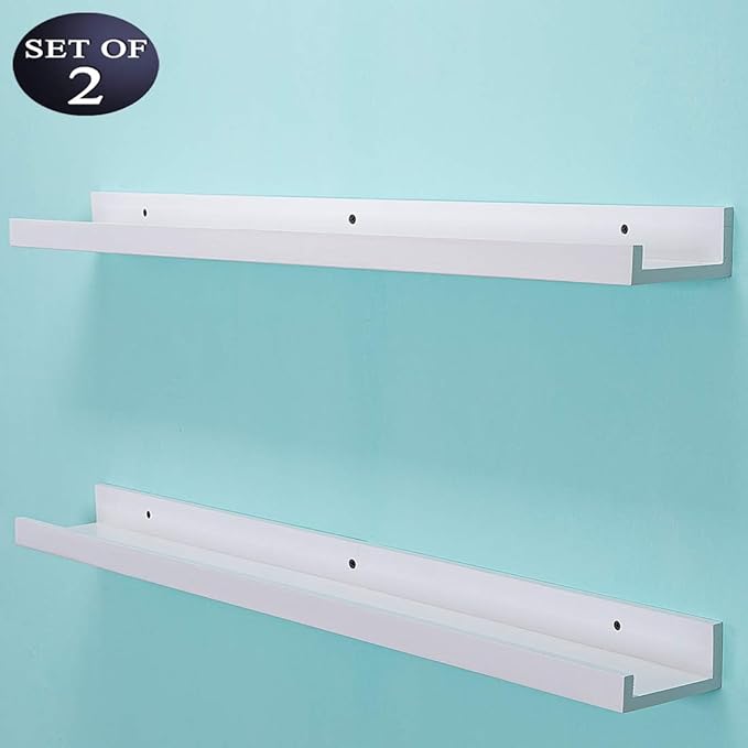 AZSKY Floating Picture Shelves Denver Modern Wall Mount – Long Narrow Picture Ledge - 36 Inch Set of 2 Mounting Hardware Included Pine