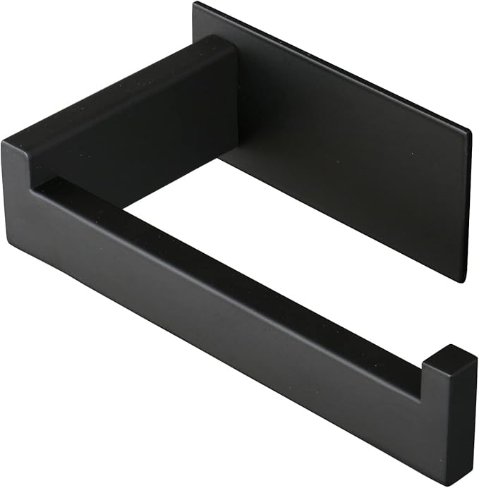 Toilet Paper Holder, Self Adhesive Tissue Holder Stainless Steel Rustproof Paper Roll Holder, No Drilling Easy to Install, Toilet Paper Rack Suitable for Office, Bathroom (Matte Black)