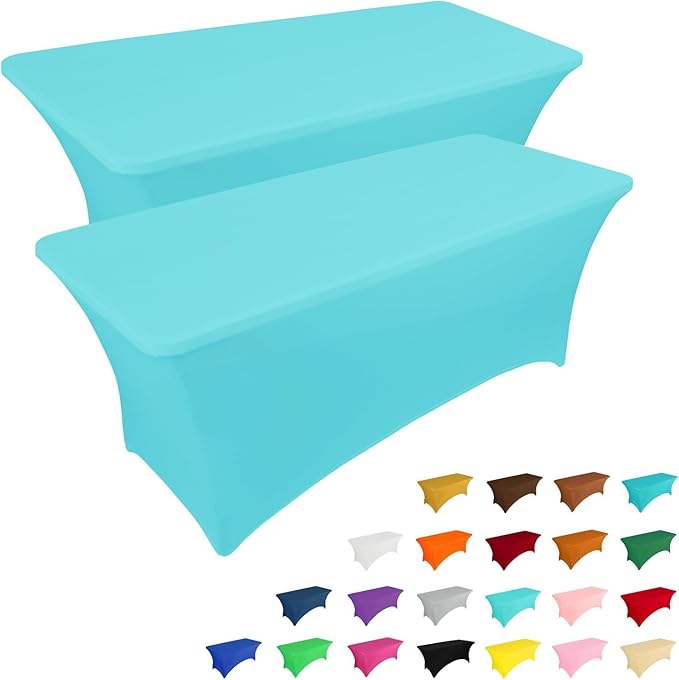 IVAPUPU 6FT Table Cloth for Rectangular Fitted Events Stretch Blue Mist Table Covers Washable Cover Spandex Tablecloth Protector for Party, Wedding, Cocktail, Banquet, Festival