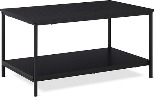 Amazon Basics Rectangular Coffee Table with Bottom Shelf, Living Room Centre Table, Wooden Black, 19.9" D x 31.5" W x 16.5" H
