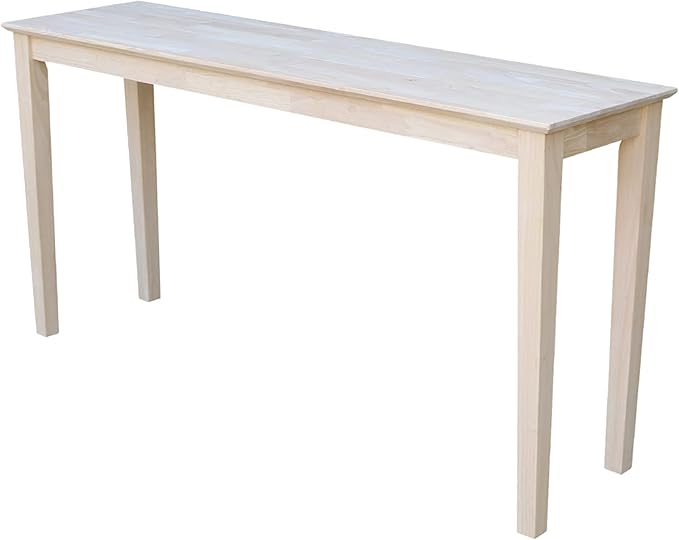IC International Concepts Extended Length Shaker Console Table, 60" W x 16" D x 30" H Real/Solid Parawood, Kitchen/Dining, 50 Lbs. Wt. Capacity, DIY, Paint/Stain In Any Color, Unfinished