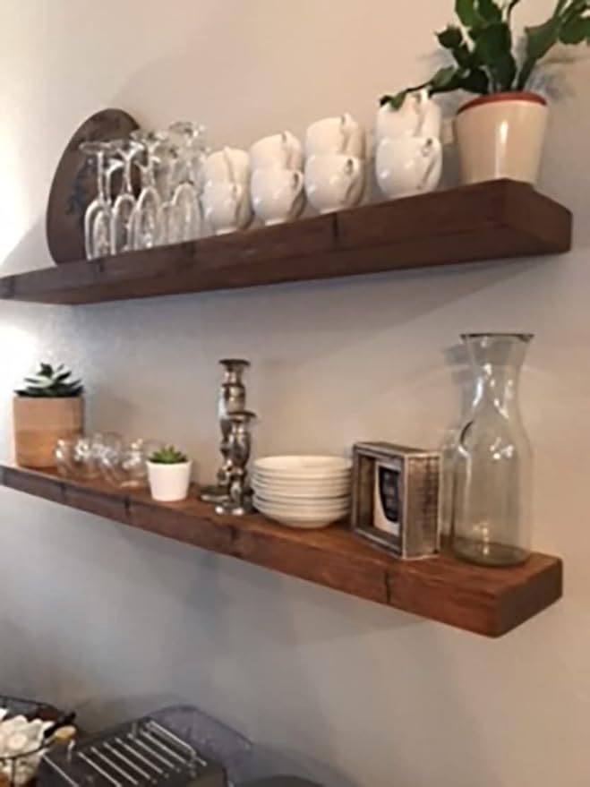 joelsantiques 42 Inch Floating Shelves for Wall - 42x9x2 in - Made of Natural Wood and Easy Install - Heavy Duty Rustic Book Shelves - Perfect for Bathroom, Kitchen, Living Room - Medium Brown