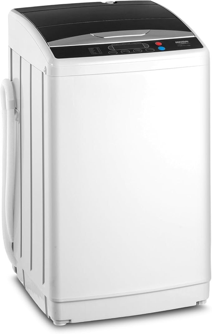 ROVSUN 25LBS Portable Washing Machine, Full-Automatic Electric Laundry Machine with Stainless Steel Drum, 110V Compact Washer, Washer and Spin Dryer Combo with Drain Pump for Apartment, Dorm, Home